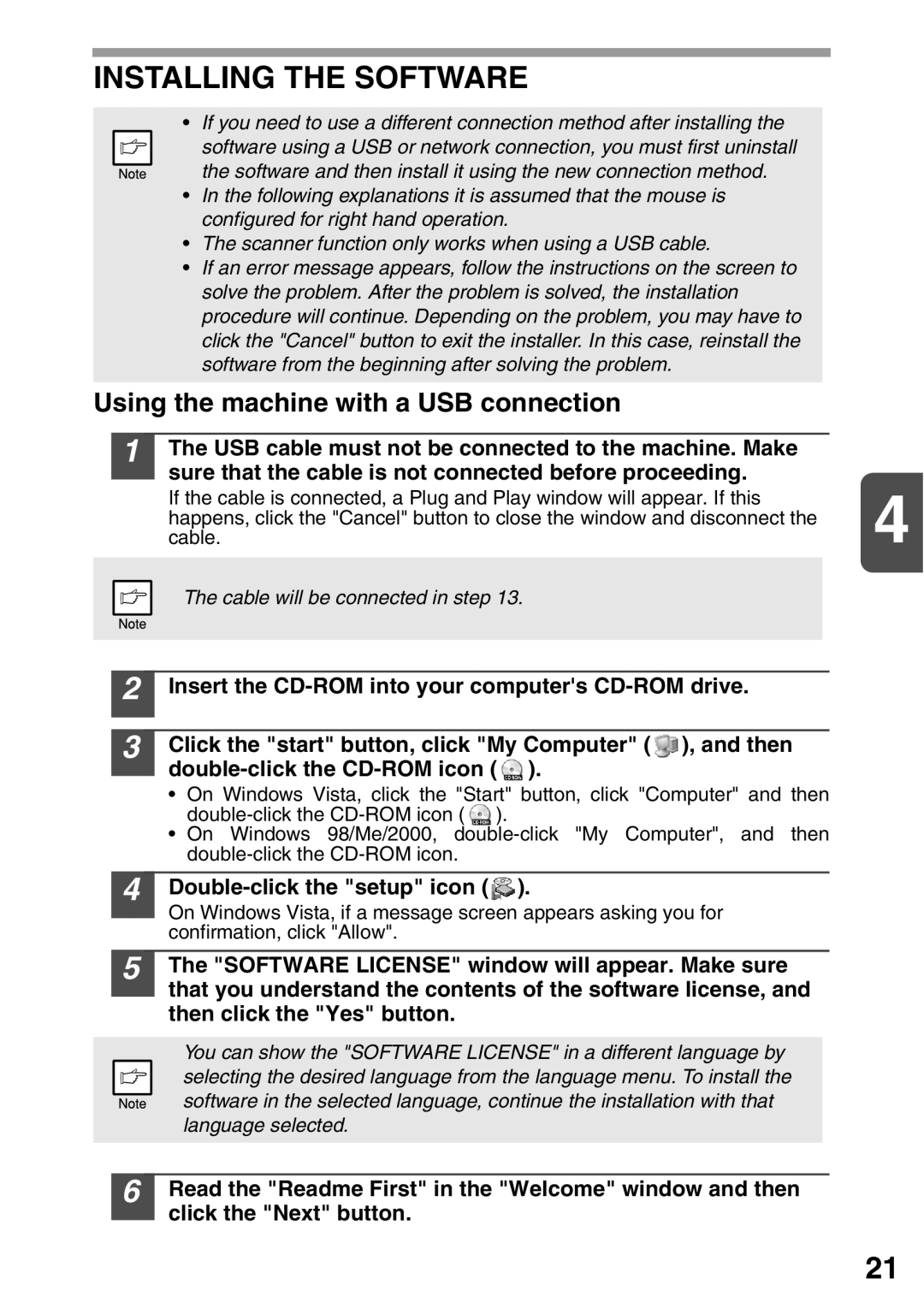 Sharp AL-2020, AL-2040 operation manual Installing the Software, Using the machine with a USB connection 