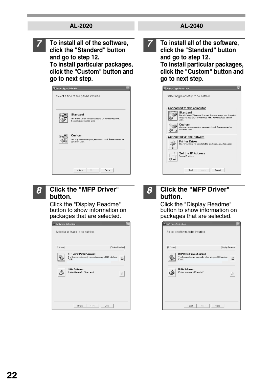 Sharp AL-2040, AL-2020 operation manual Click the MFP Driver button 