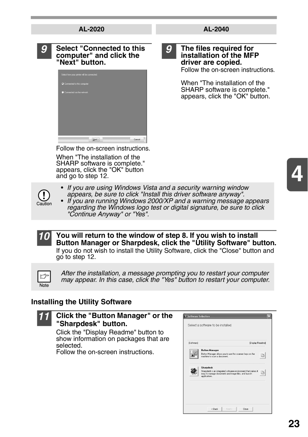 Sharp operation manual Select Connected to this, Computer and click, AL-2020 AL-2040 