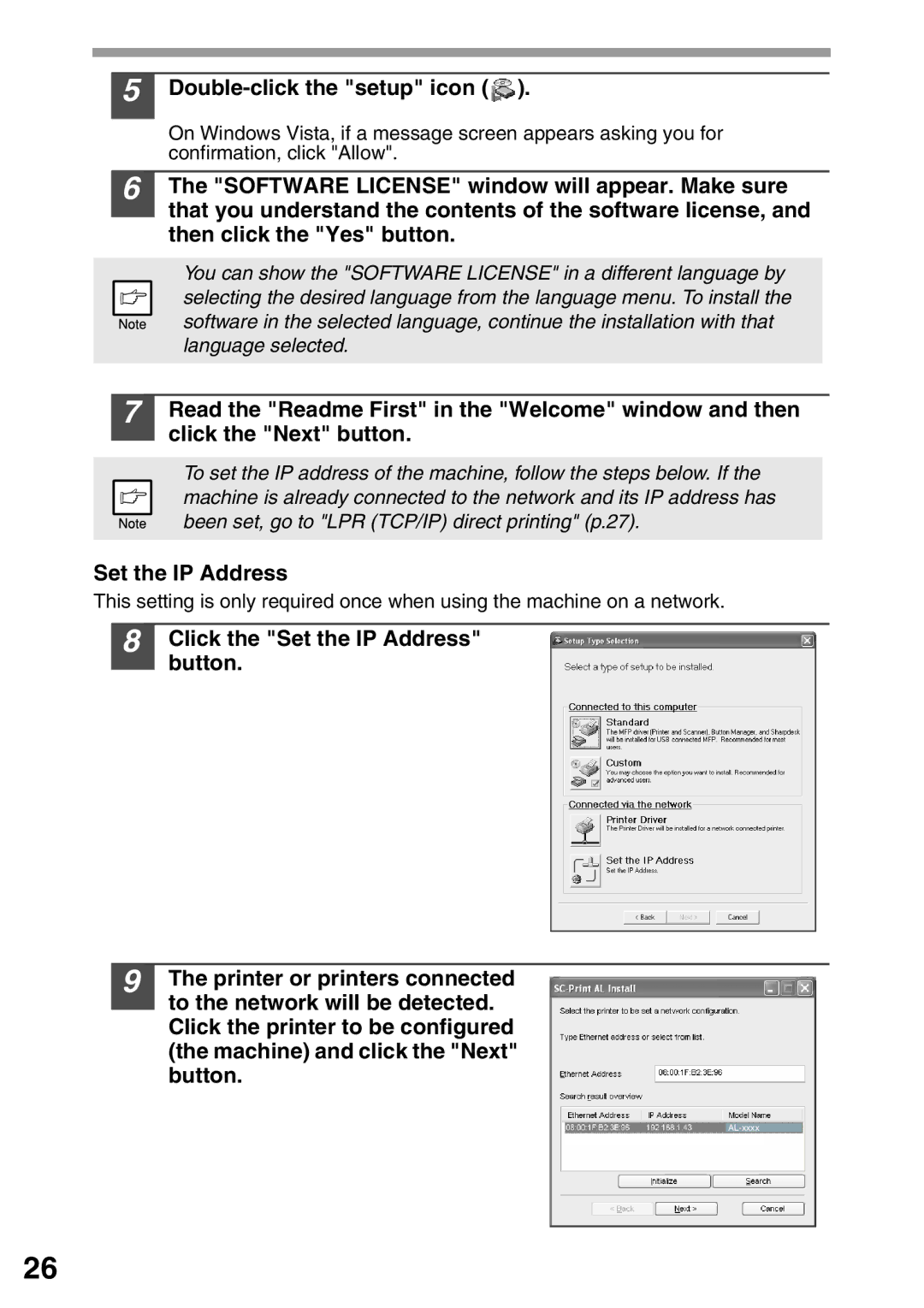 Sharp AL-2040, AL-2020 operation manual Double-click the setup icon, Set the IP Address 