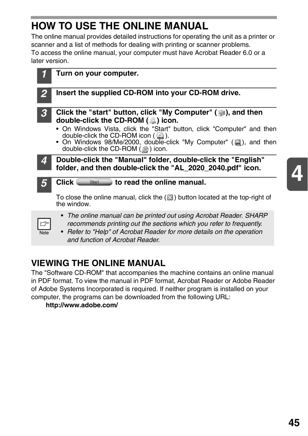 Sharp AL-2020, AL-2040 operation manual HOW to USE the Online Manual 