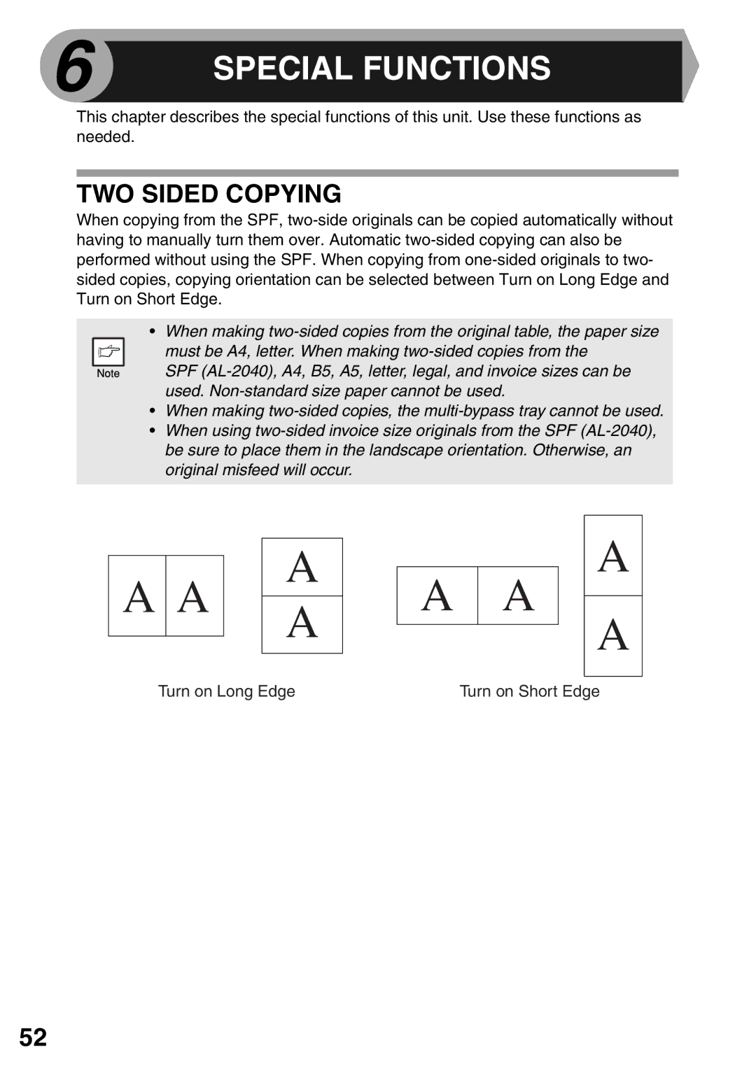 Sharp AL-2040, AL-2020 operation manual Special Functions, TWO Sided Copying 