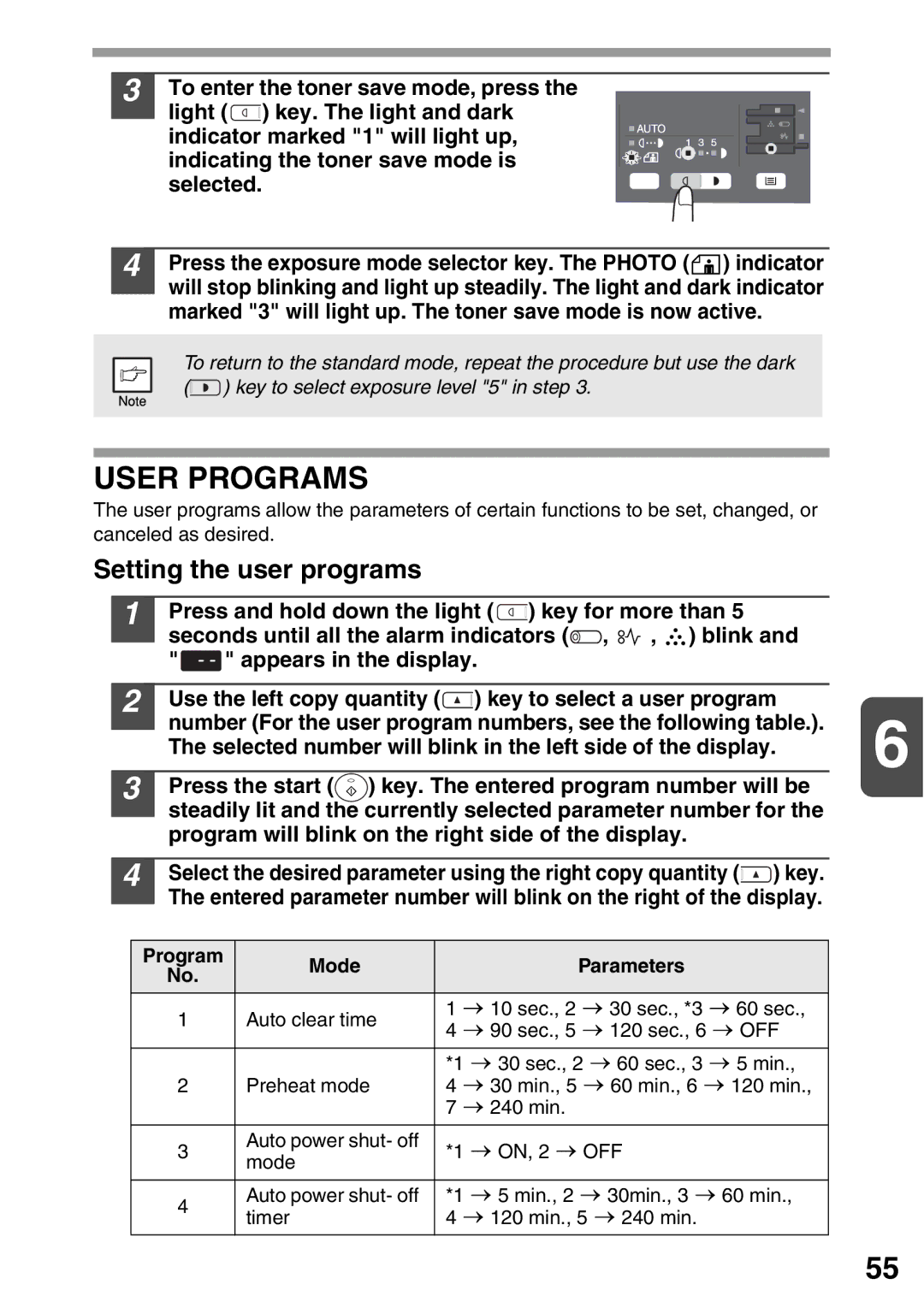 Sharp AL-2020, AL-2040 operation manual User Programs, Setting the user programs 