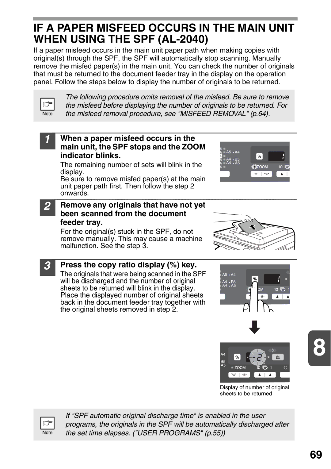 Sharp AL-2020, AL-2040 operation manual Press the copy ratio display % key 