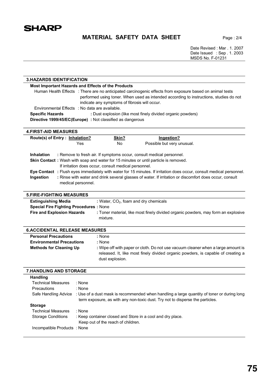 Sharp AL-2020, AL-2040 operation manual Hazards Identification 