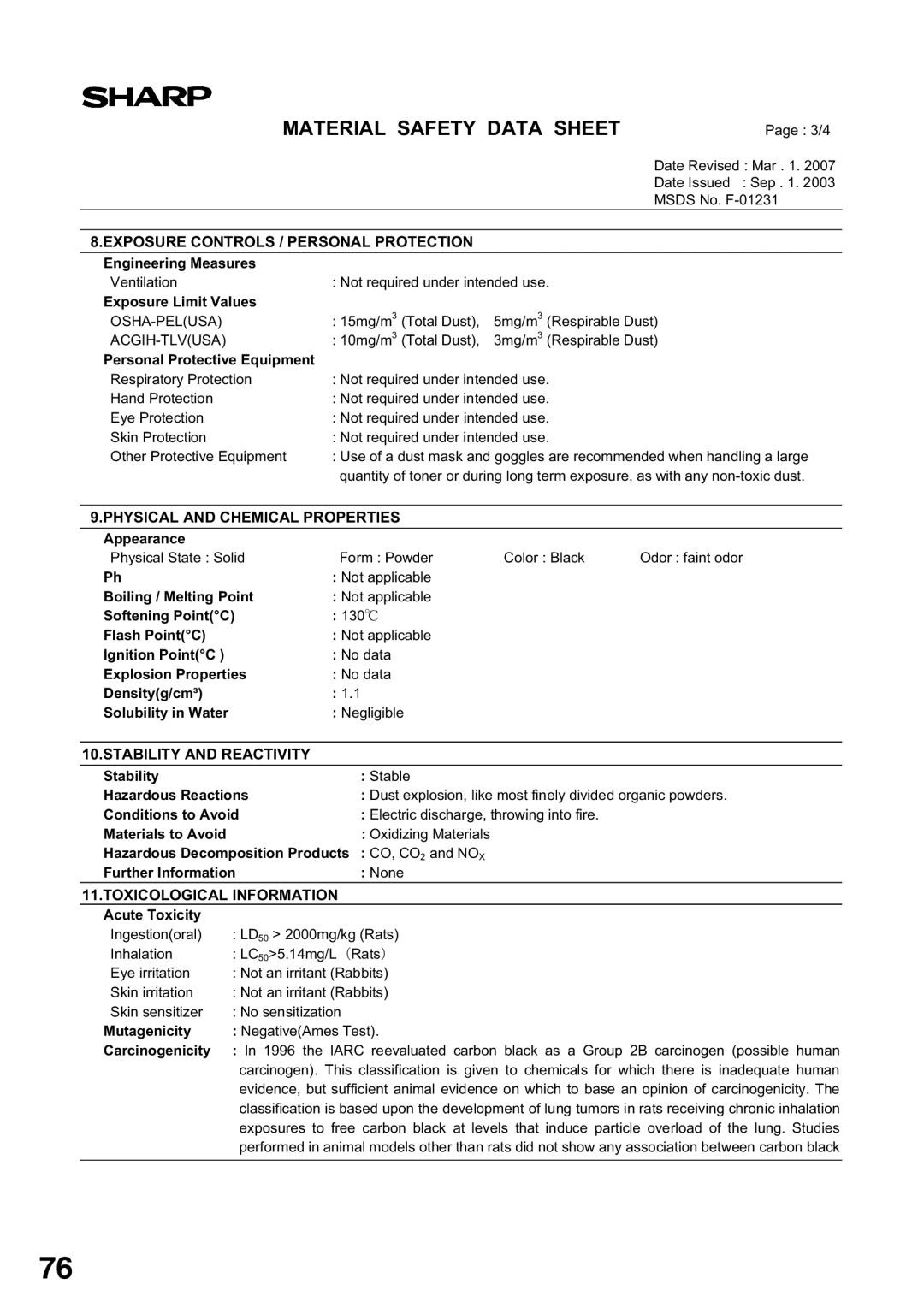 Sharp AL-2040, AL-2020 operation manual Exposure Controls / Personal Protection 