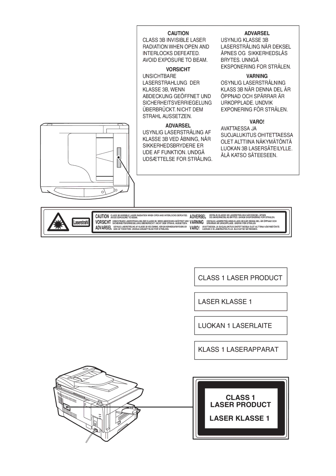 Sharp AL-2040, AL-2020 operation manual Class Laser Product Laser Klasse 