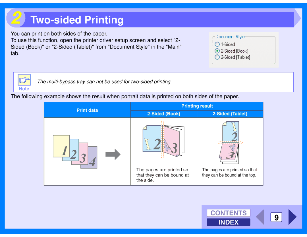 Sharp AL-2020, AL-2040 manual Two-sided Printing, Contents 9 Index 