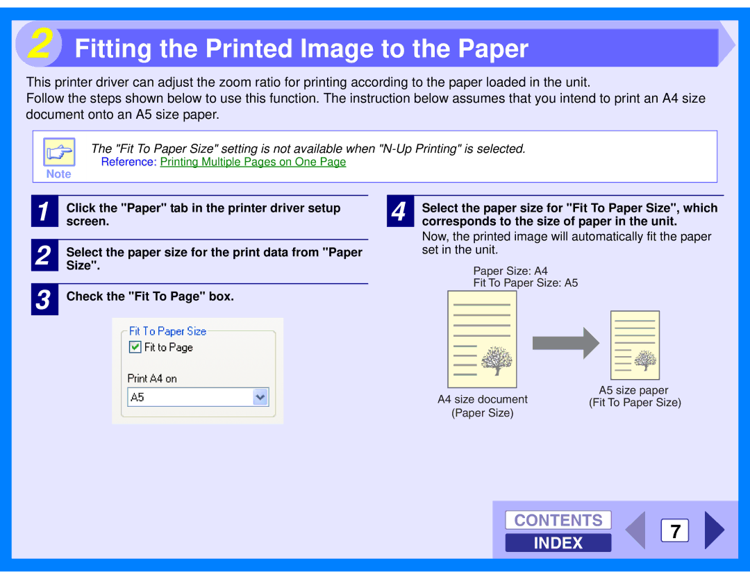 Sharp AL-2020, AL-2040 manual Fitting the Printed Image to the Paper, Contents 7 Index 