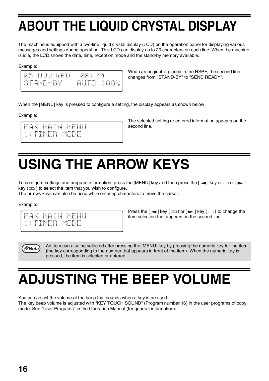 Sharp AL-2060 appendix Using the Arrow Keys, Adjusting the Beep Volume 