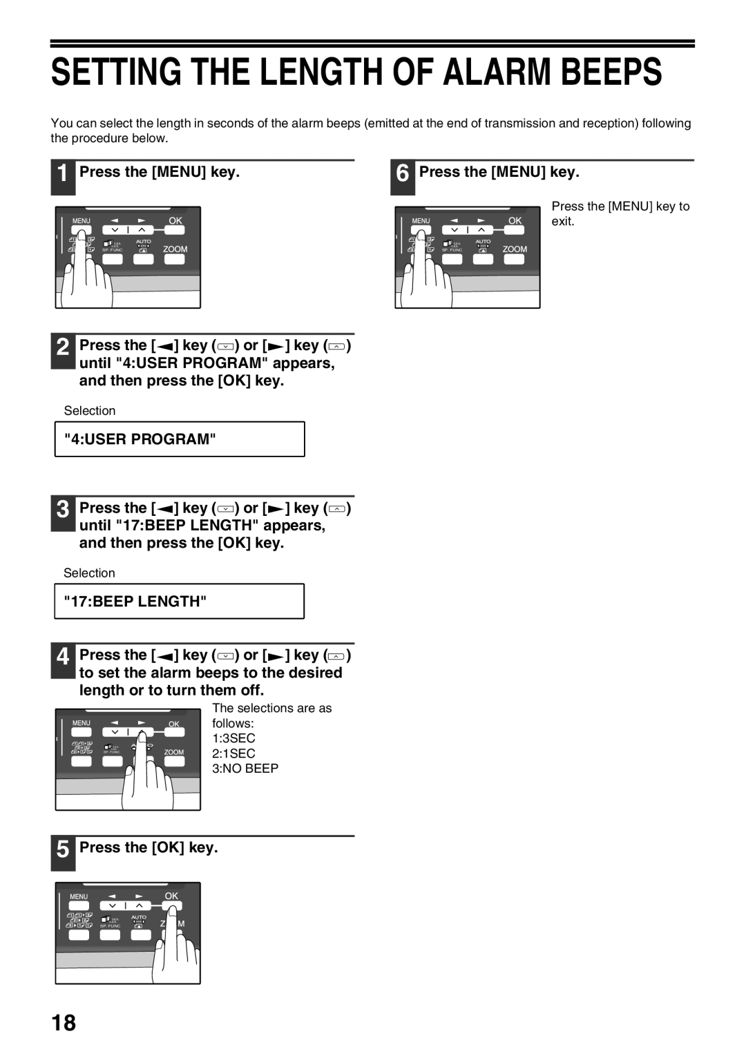 Sharp AL-2060 appendix 17BEEP Length, Selections are as, Follows, 13SEC, 21SEC 