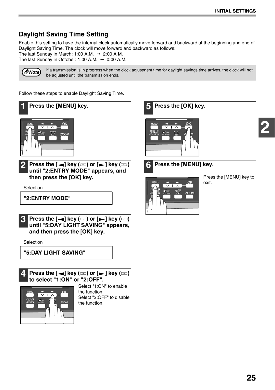 Sharp AL-2060 appendix Daylight Saving Time Setting, 5DAY Light Saving, Press the key or key to select 1ON or 2OFF 