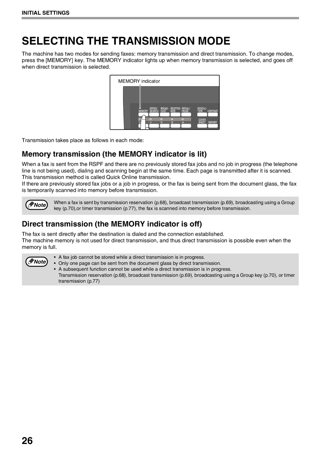 Sharp AL-2060 appendix Selecting the Transmission Mode, Memory transmission the Memory indicator is lit 