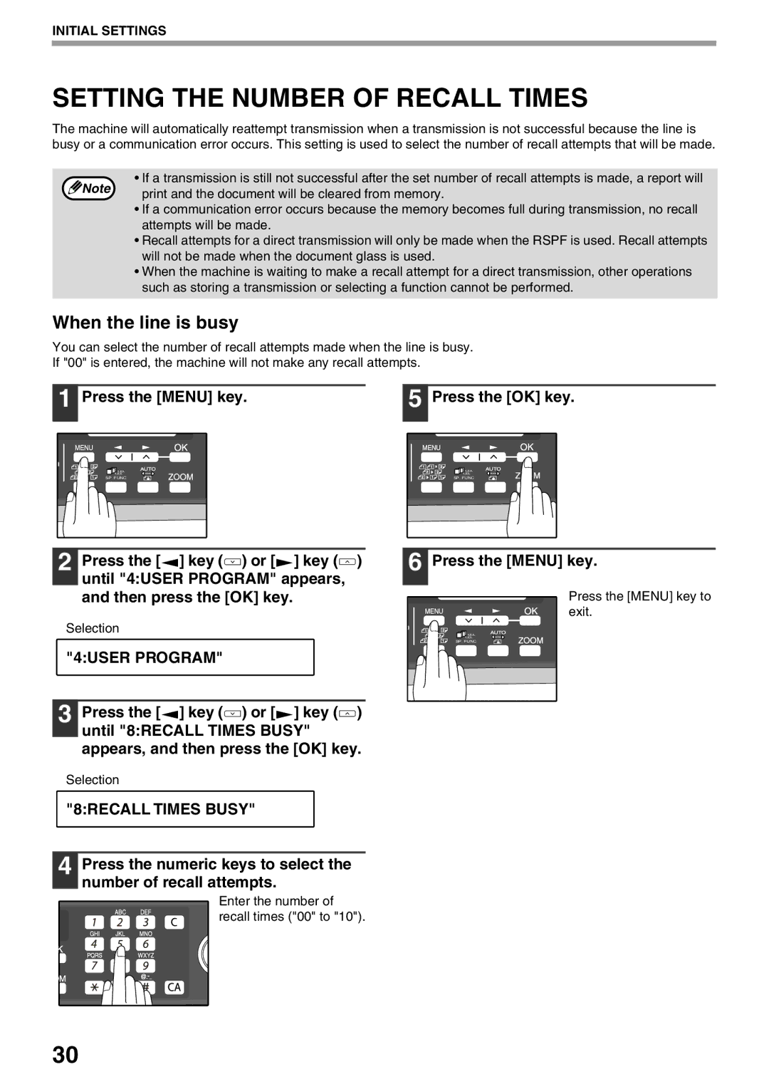 Sharp AL-2060 appendix Setting the Number of Recall Times, When the line is busy, 8RECALL Times Busy 