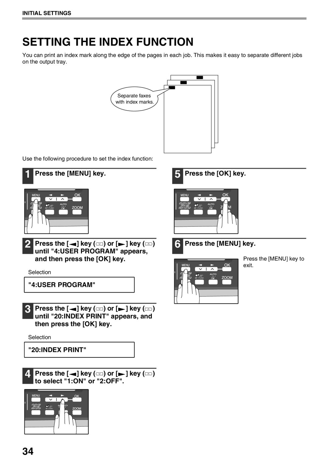 Sharp AL-2060 appendix Setting the Index Function, 20INDEX Print, Use the following procedure to set the index function 