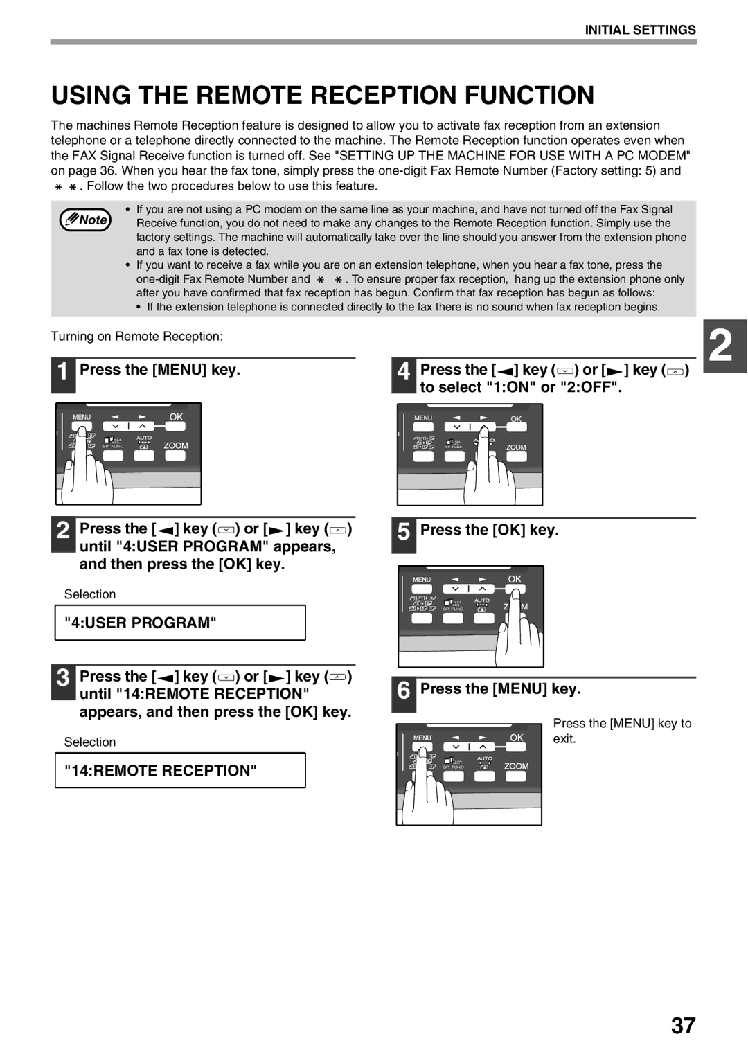 Sharp AL-2060 appendix Using the Remote Reception Function, 14REMOTE Reception, Turning on Remote Reception 