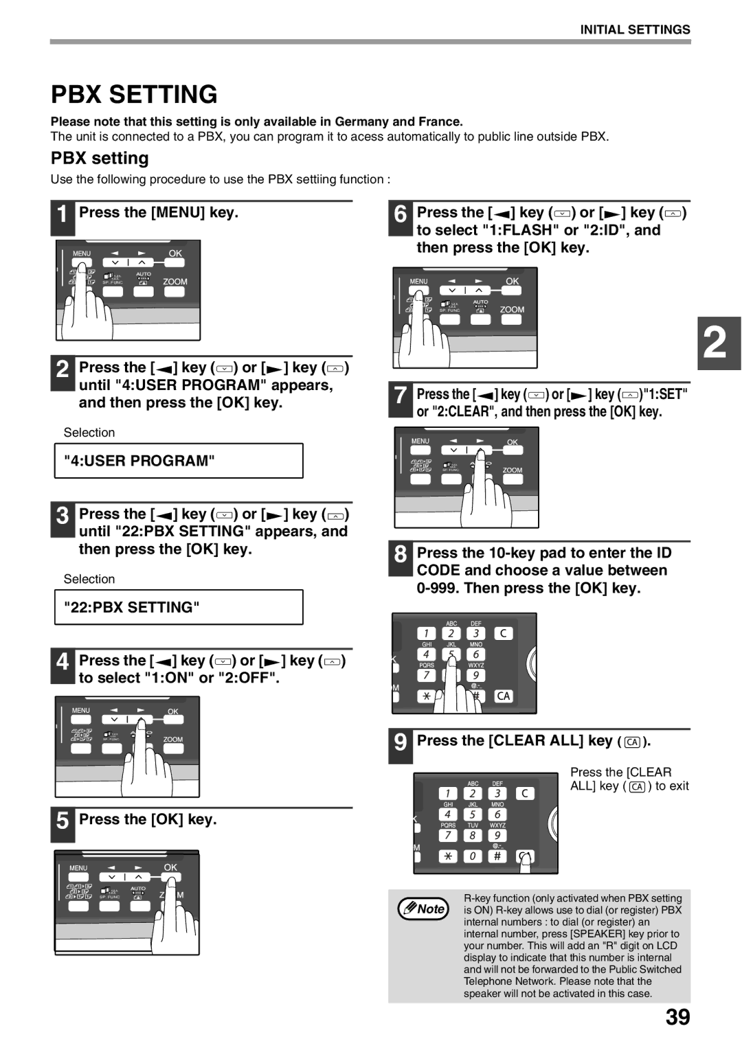 Sharp AL-2060 appendix PBX setting, 22PBX Setting, Press the Clear ALL key to exit 