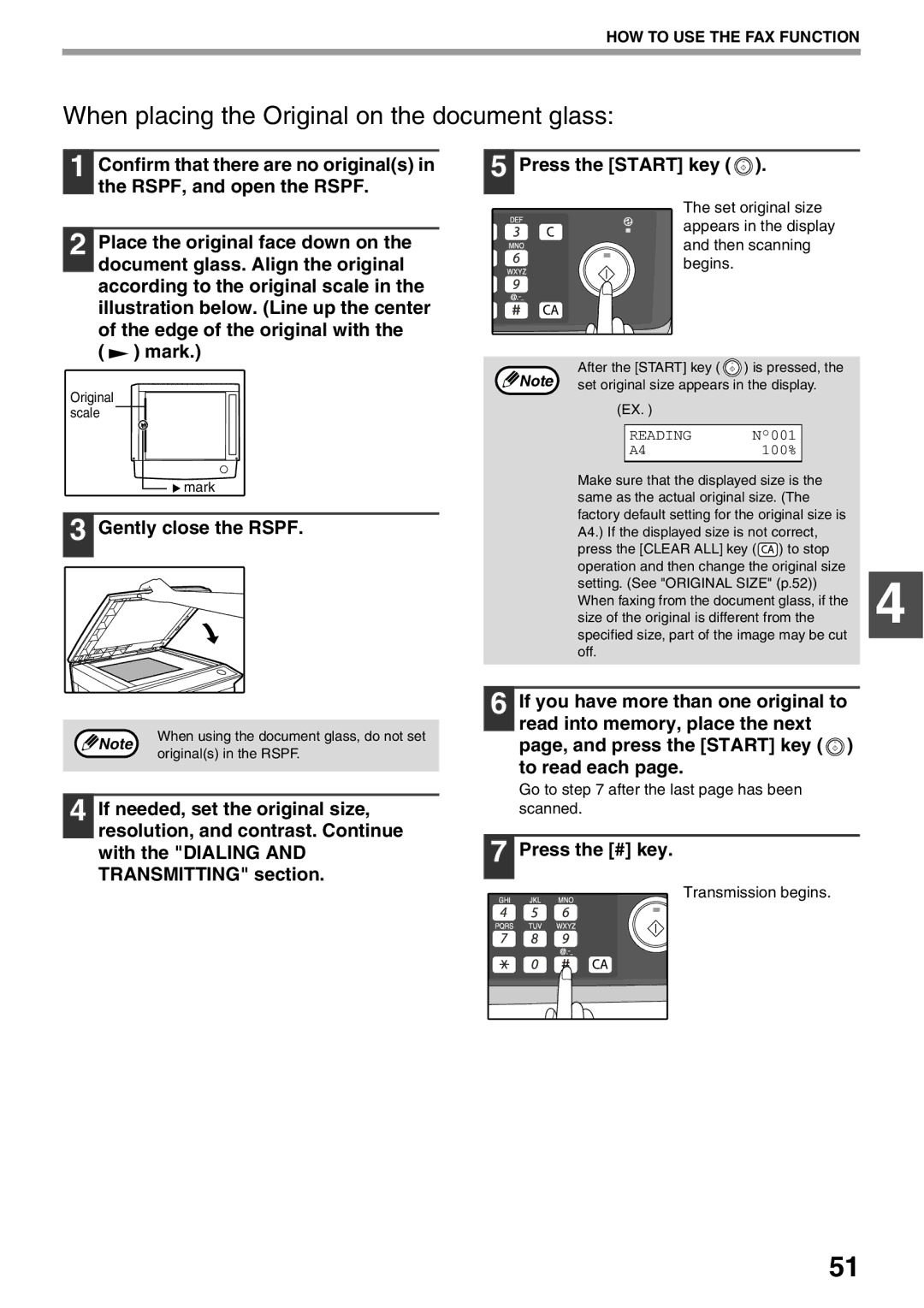 Sharp AL-2060 appendix Mark, Gently close the Rspf, Press the # key 