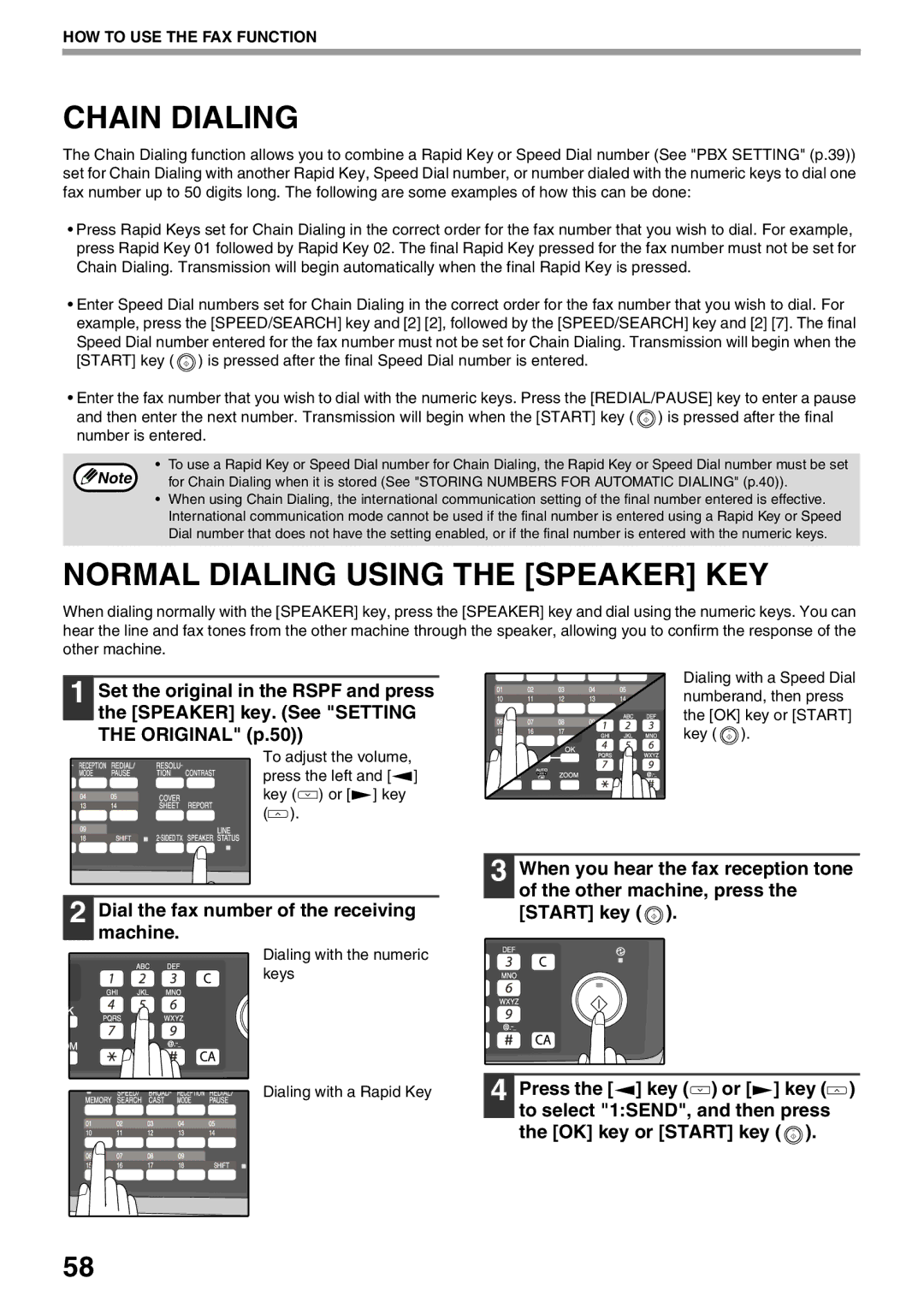 Sharp AL-2060 appendix Chain Dialing, Normal Dialing Using the Speaker KEY, Dial the fax number of the receiving machine 