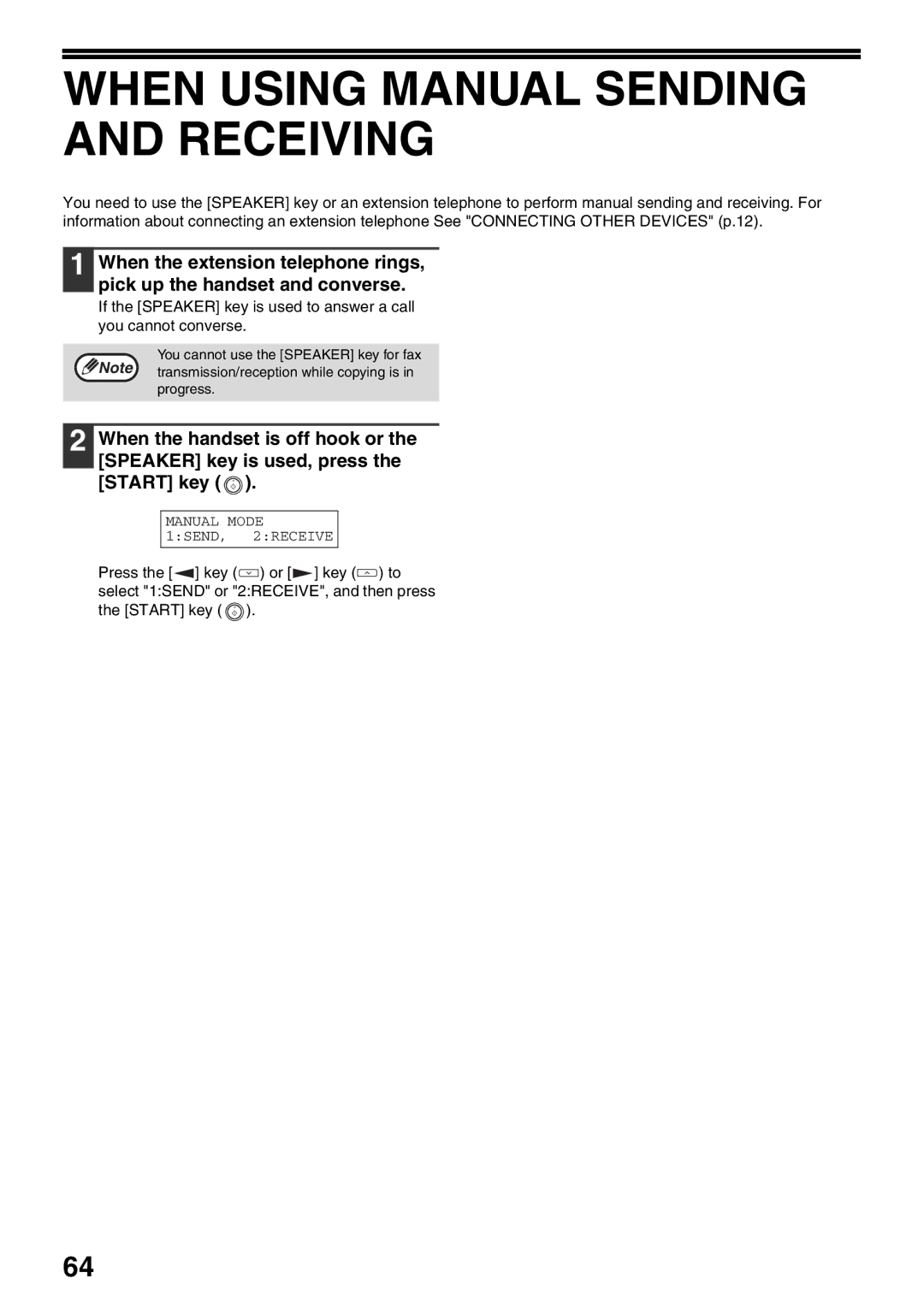 Sharp AL-2060 appendix When Using Manual Sending and Receiving 