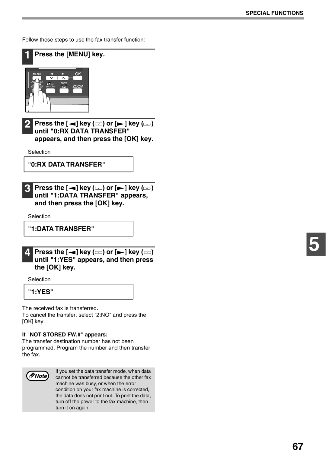 Sharp AL-2060 appendix 1DATA Transfer, 1YES, Follow these steps to use the fax transfer function 