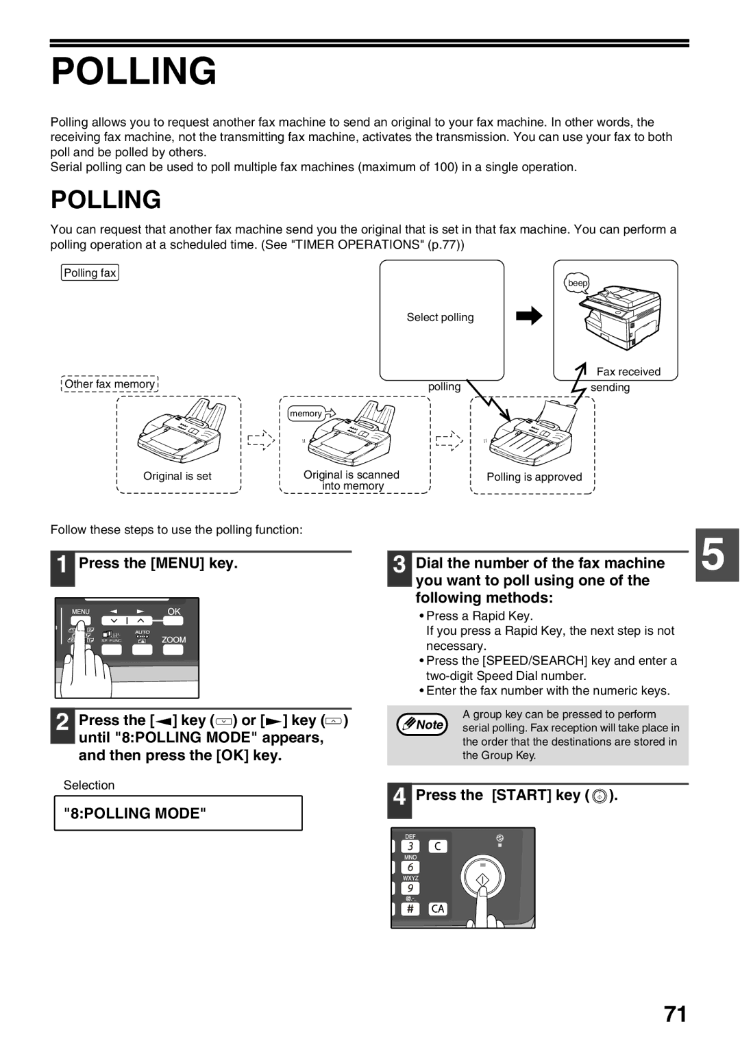 Sharp AL-2060 appendix Polling, 8POLLING Mode, Dial the number of the fax machine 