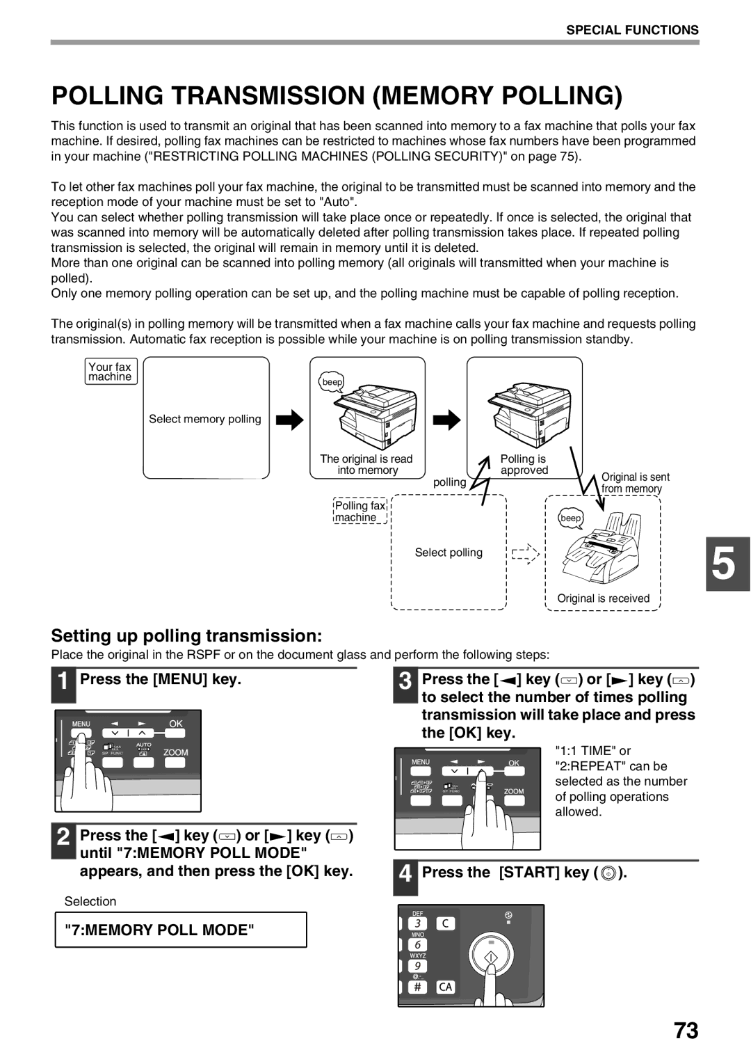 Sharp AL-2060 appendix Polling Transmission Memory Polling, Setting up polling transmission, 7MEMORY Poll Mode 