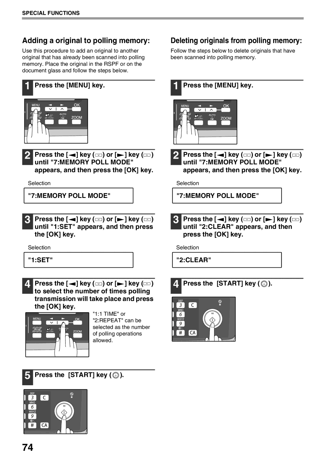 Sharp AL-2060 appendix Adding a original to polling memory, Deleting originals from polling memory 