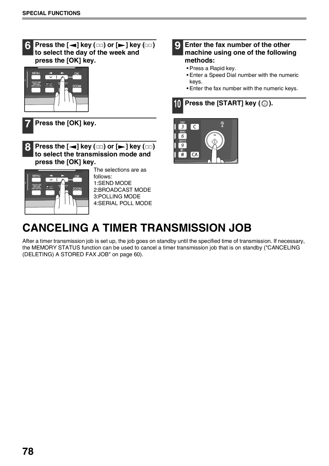 Sharp AL-2060 appendix Canceling a Timer Transmission JOB, Selections are as 