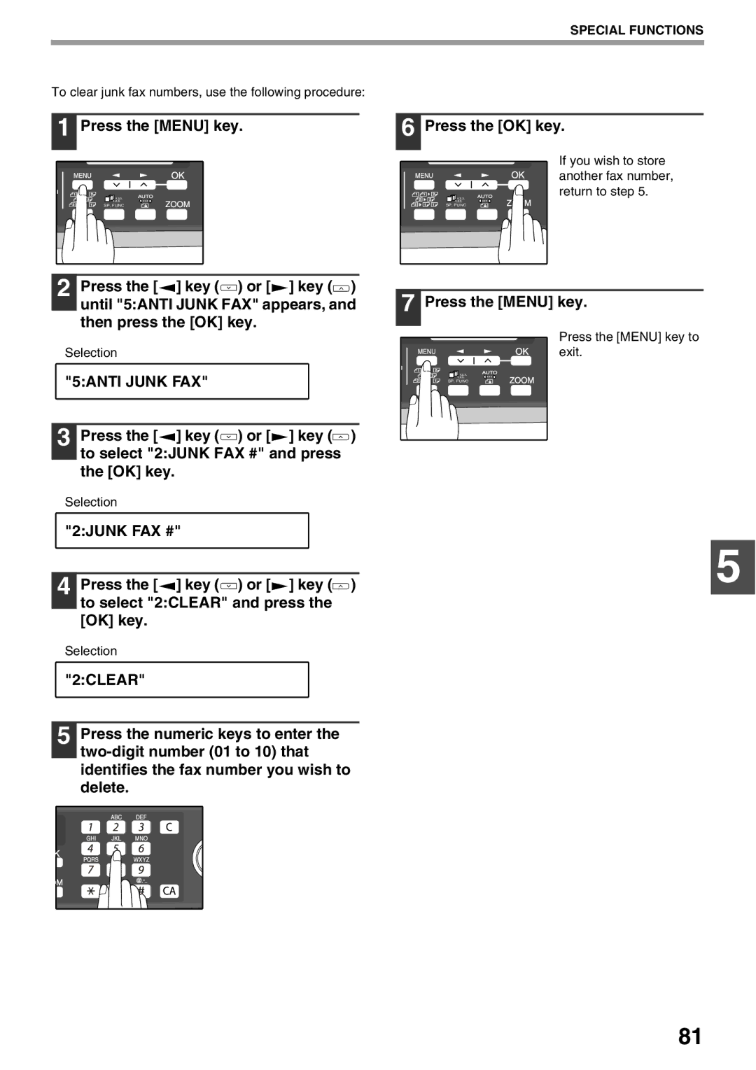 Sharp AL-2060 appendix To clear junk fax numbers, use the following procedure 