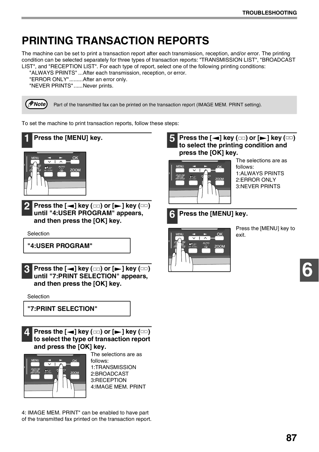 Sharp AL-2060 appendix Printing Transaction Reports, 7PRINT Selection 