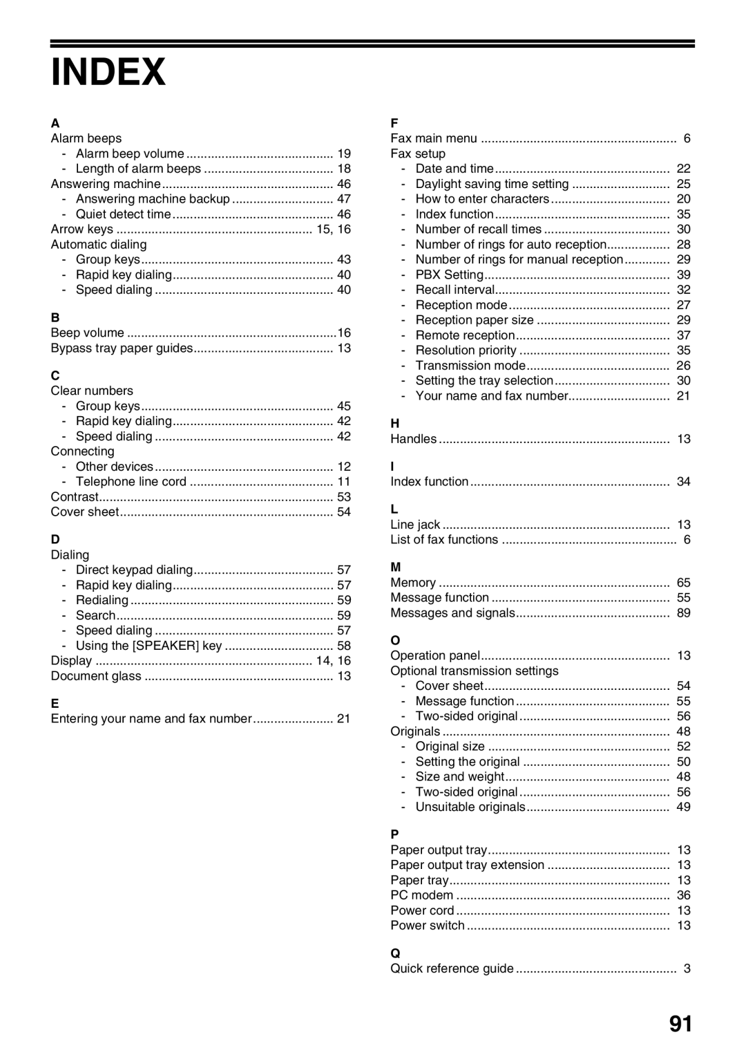 Sharp AL-2060 appendix Index 