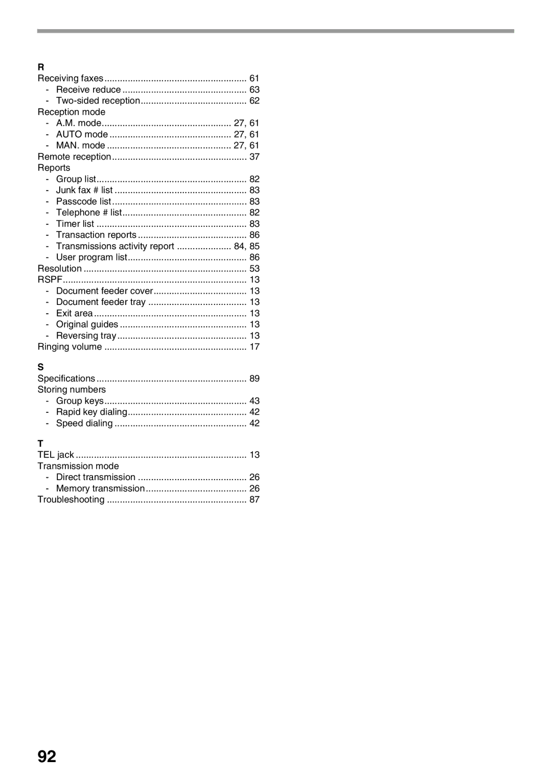 Sharp AL-2060 appendix Reception mode, Reports, Storing numbers, Transmission mode 