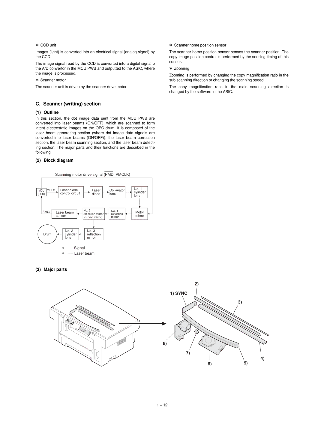 Sharp Digital Copier, AL-840, AL-800 service manual Scanner writing section, Block diagram 