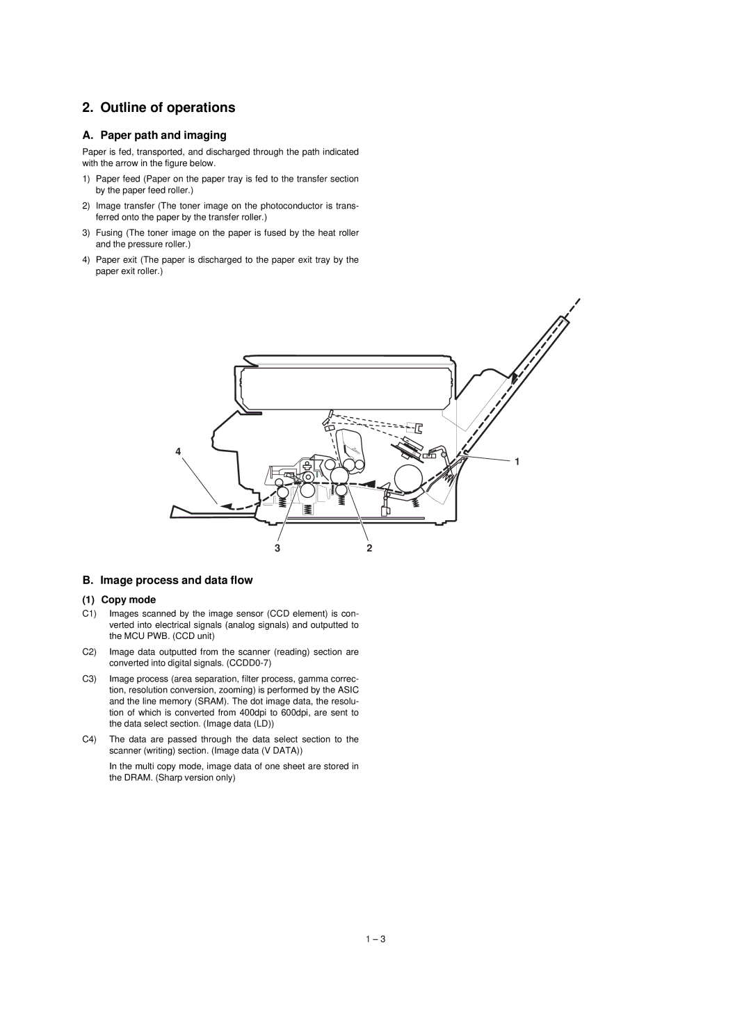 Sharp Digital Copier, AL-840, AL-800 service manual Paper path and imaging, Image process and data flow, Copy mode 