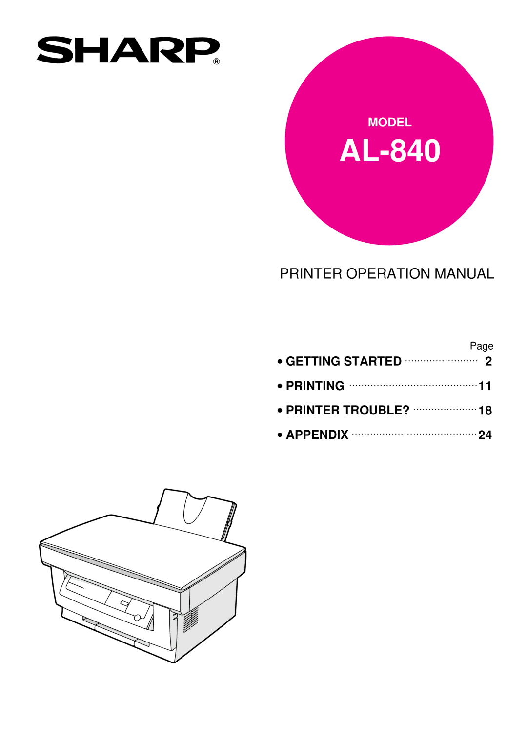 Sharp AL-840 operation manual 