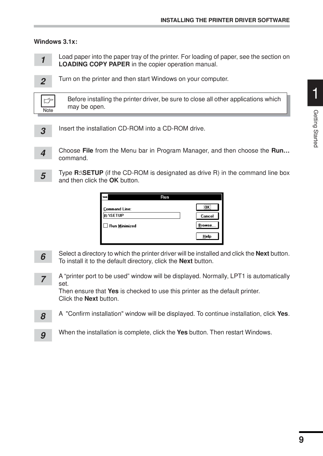 Sharp AL-840 operation manual Turn on the printer and then start Windows on your computer 