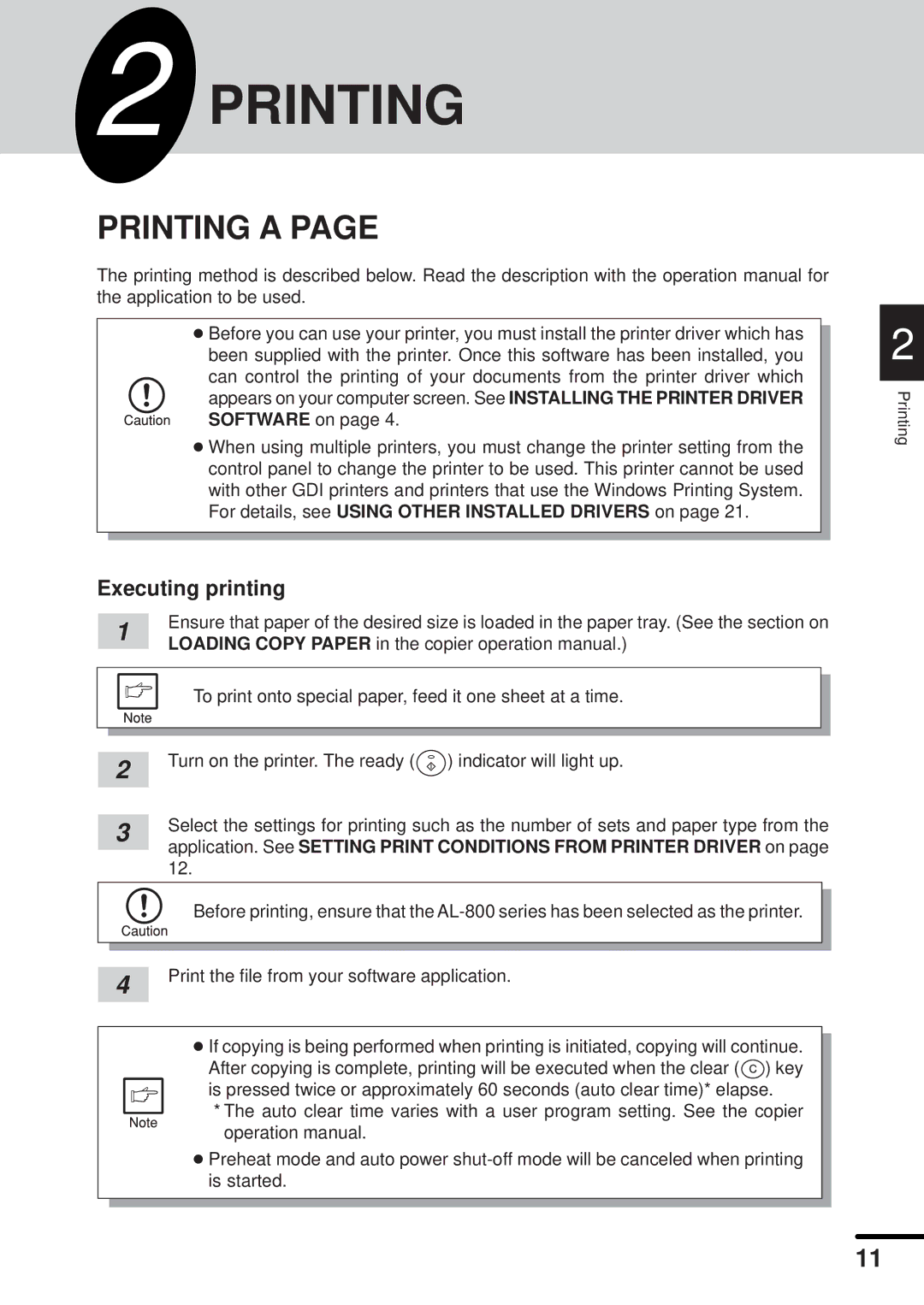 Sharp AL-840 operation manual Printing a, Executing printing 