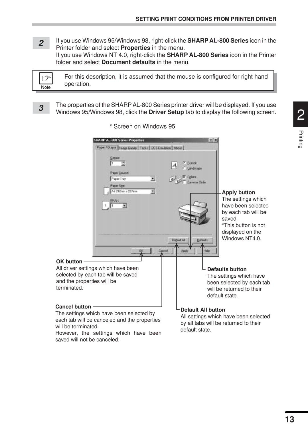 Sharp AL-840 operation manual Setting Print Conditions from Printer Driver 