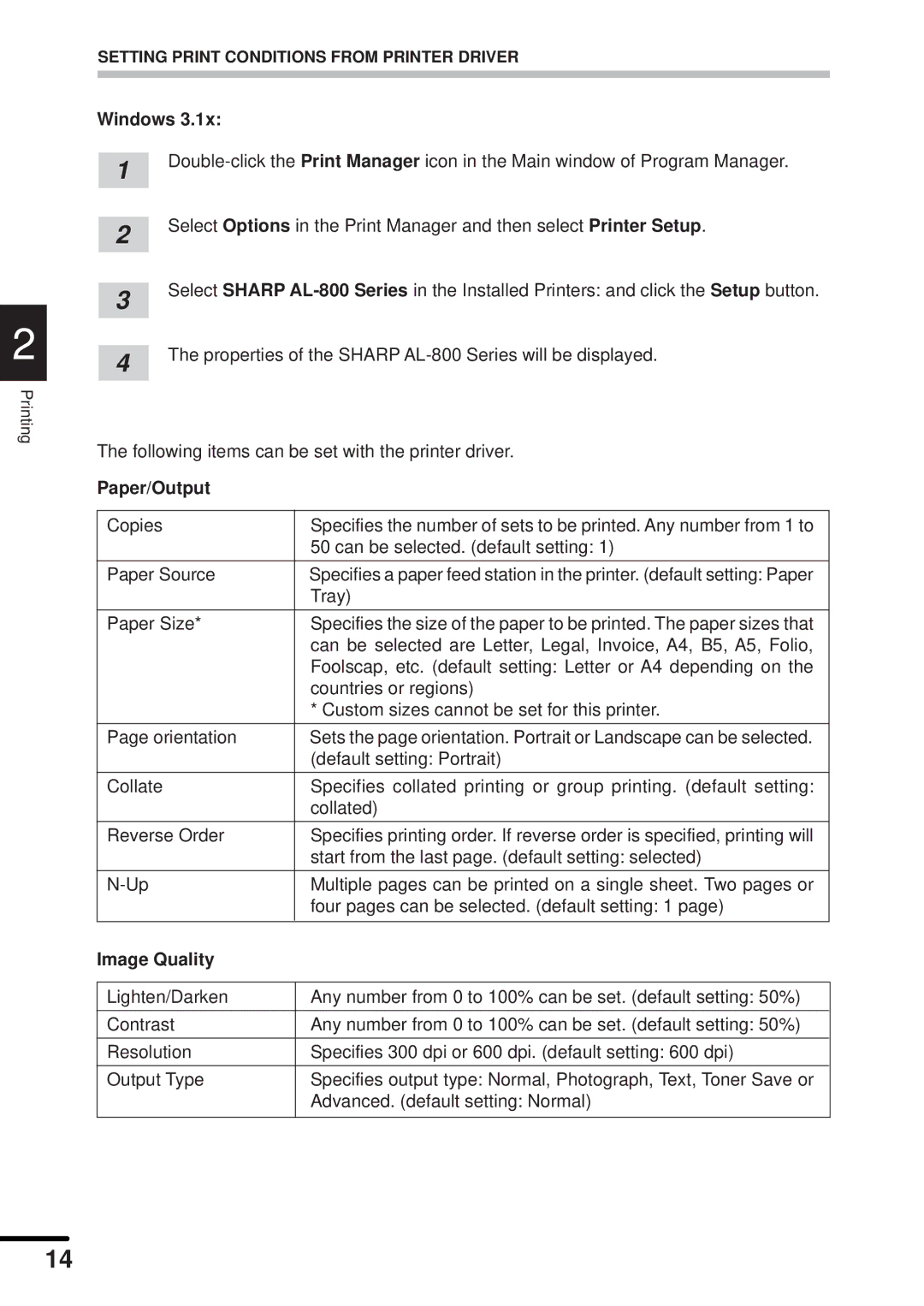 Sharp AL-840 operation manual Paper/Output, Image Quality 