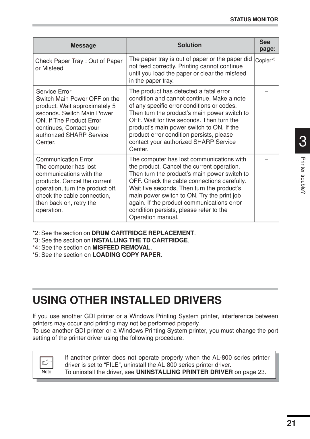 Sharp AL-840 operation manual Using Other Installed Drivers 