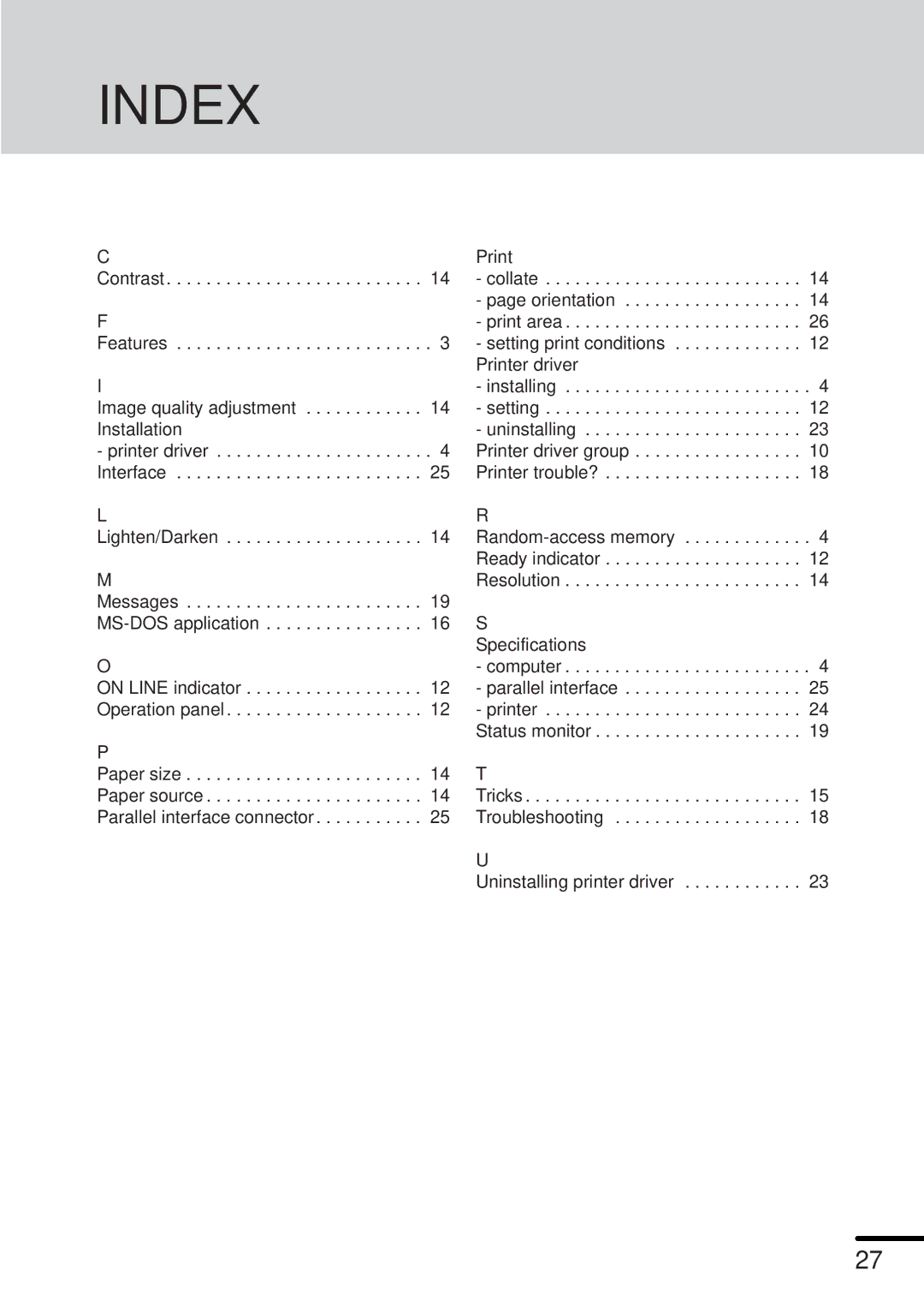 Sharp AL-840 operation manual Index, Specifications 