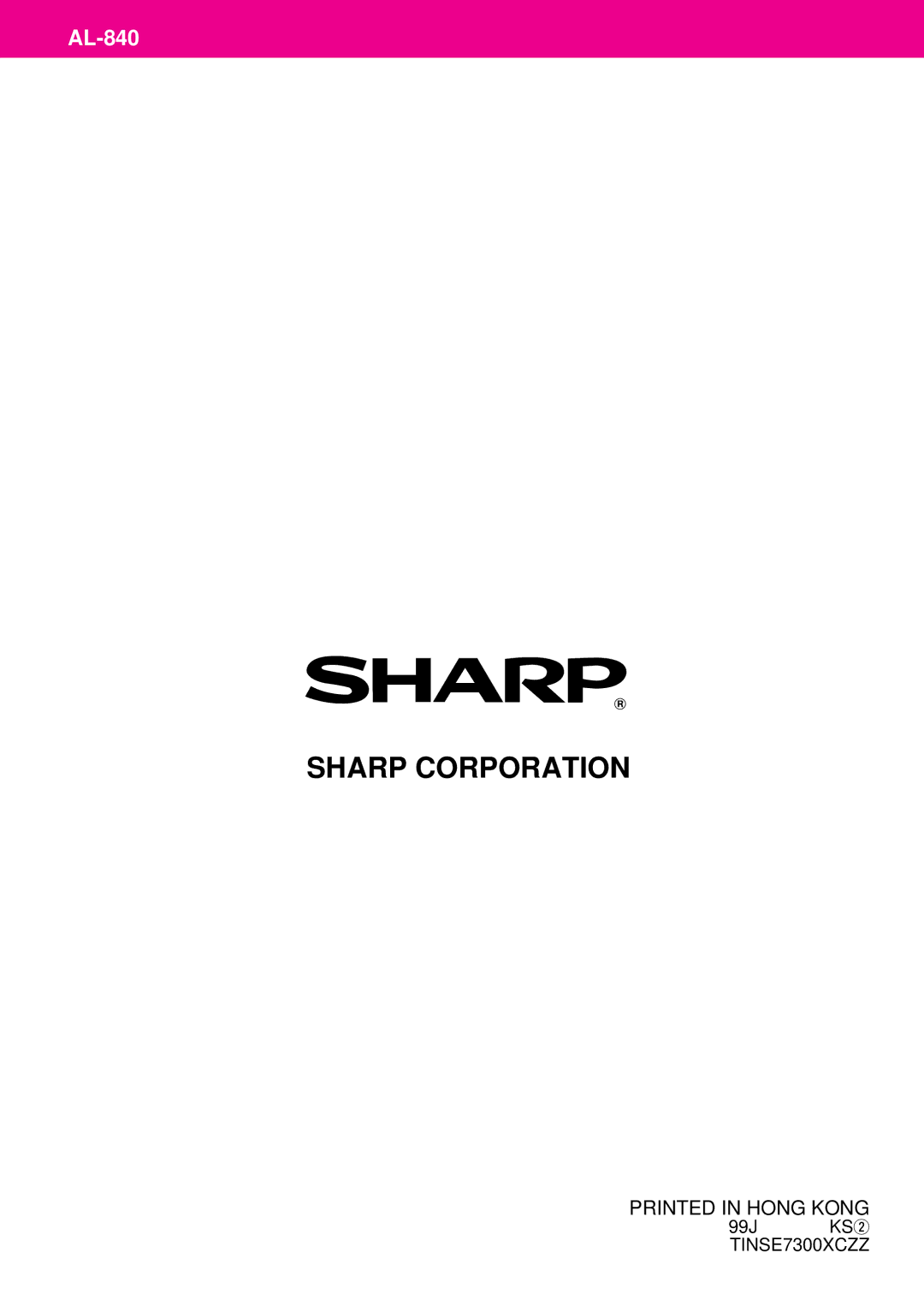 Sharp AL-840 operation manual Sharp Corporation 