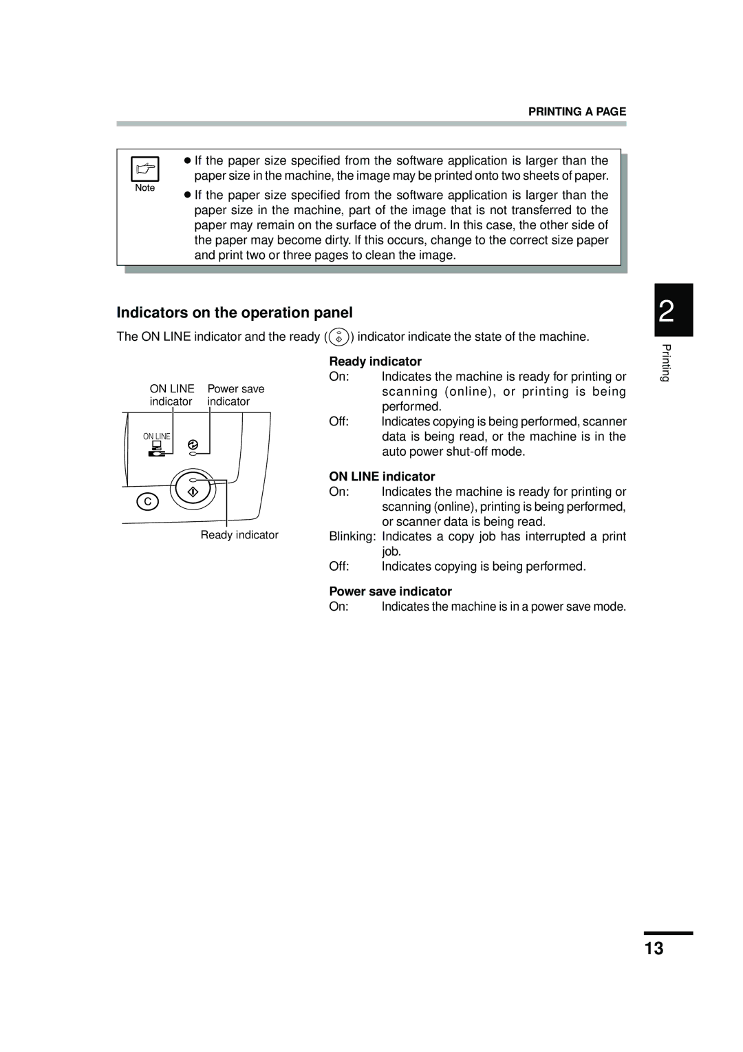 Sharp AL-841 appendix Indicators on the operation panel, Ready indicator, On Line indicator, Power save indicator 