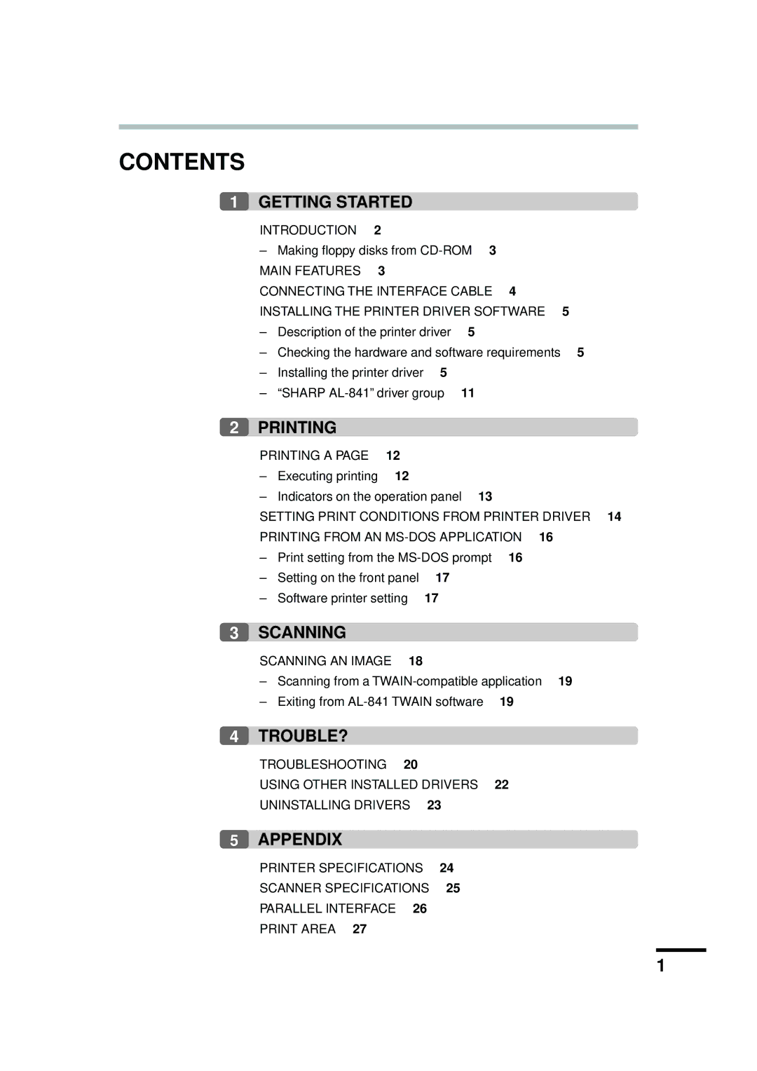 Sharp AL-841 appendix Contents 