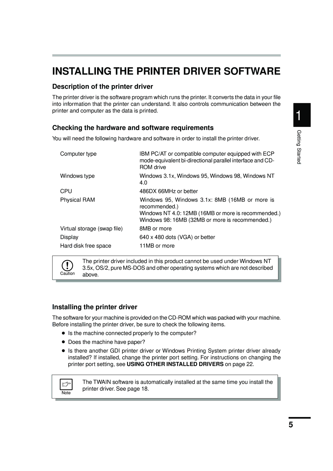 Sharp AL-841 Installing the Printer Driver Software, Description of the printer driver, Installing the printer driver 