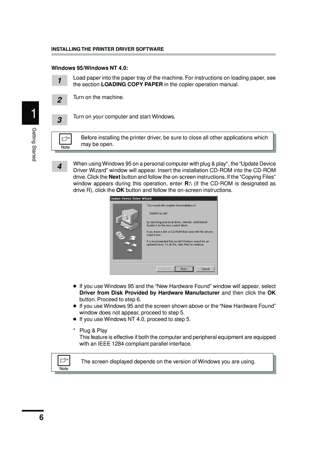 Sharp AL-841 appendix Windows 95/Windows NT 