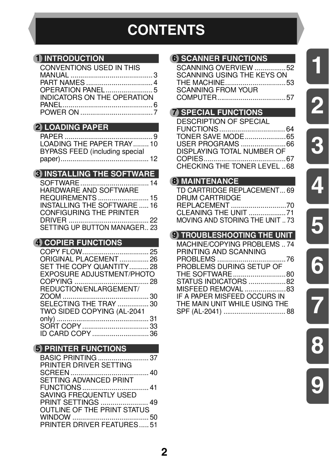 Sharp AL2041, AL2021 manual Contents 