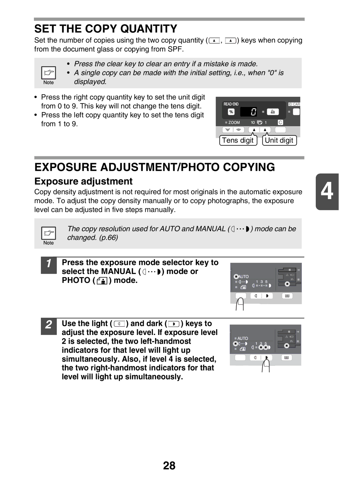 Sharp AL2041, AL2021 manual SET the Copy Quantity, Exposure ADJUSTMENT/PHOTO Copying, Exposure adjustment 