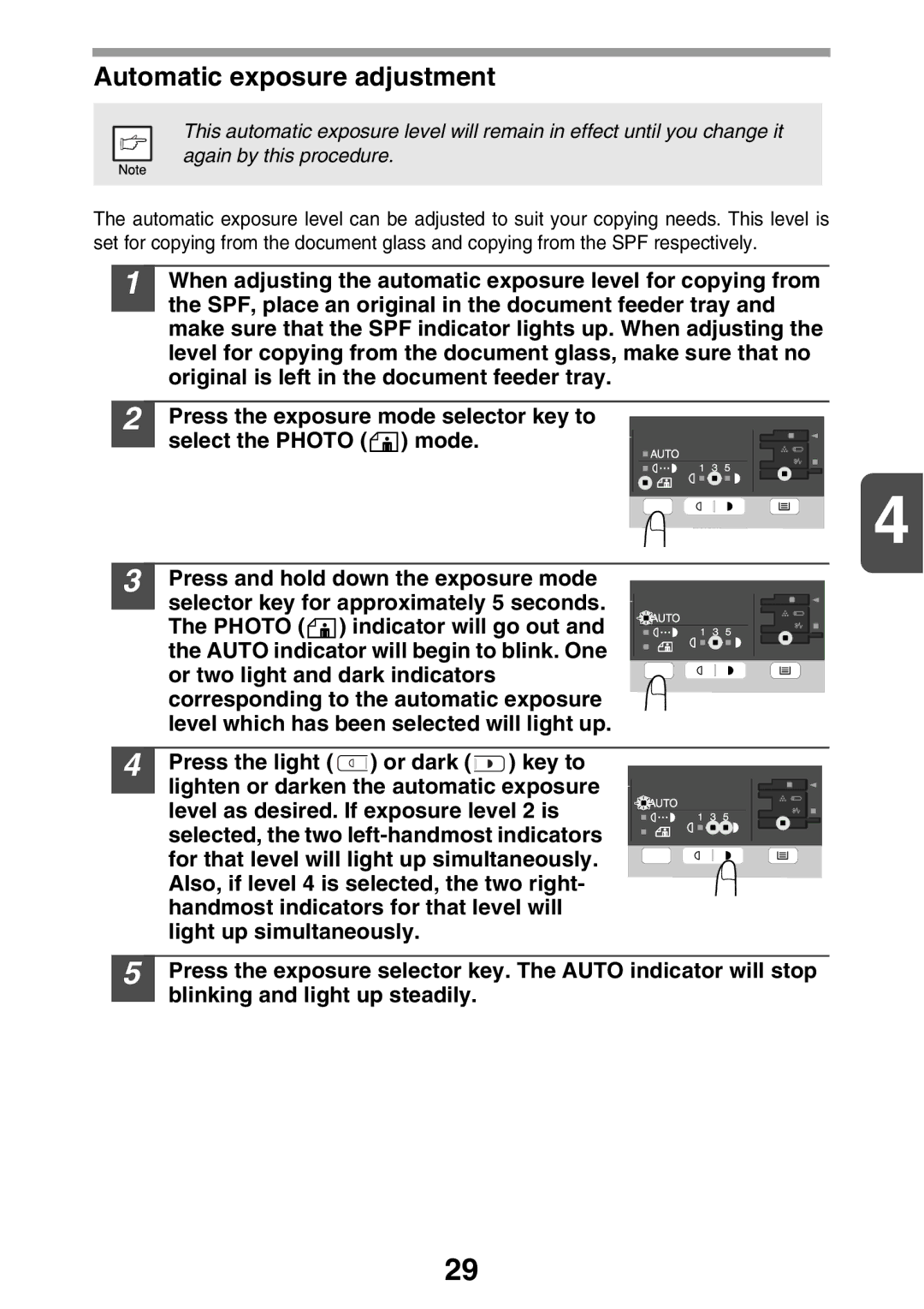 Sharp AL2021, AL2041 manual Automatic exposure adjustment 